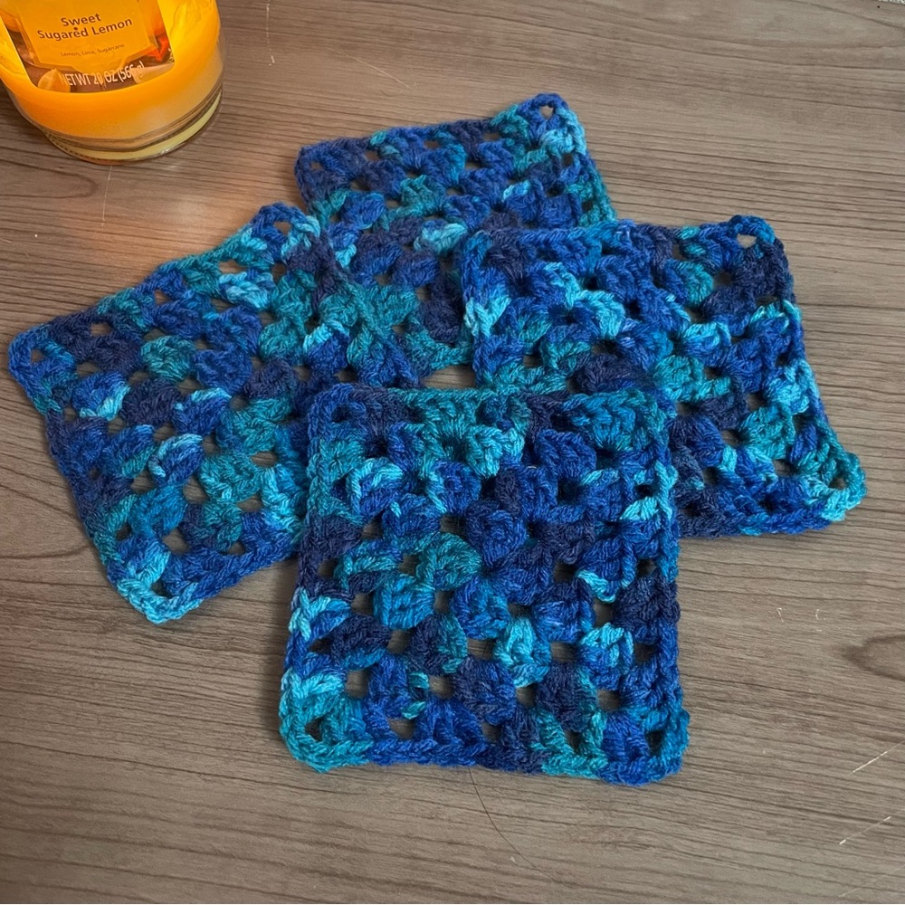 Hand Crafted Blue Crochet Coasters Set of 4